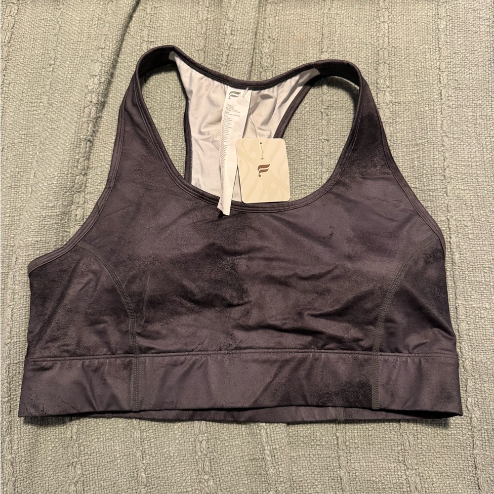 Fabletics Charcoal Sports Bra - On The Go Medium Impact Sports Bra